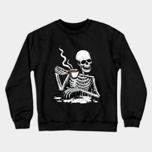 Cute Skeleton Drinking Coffee Crewneck Sweatshirt